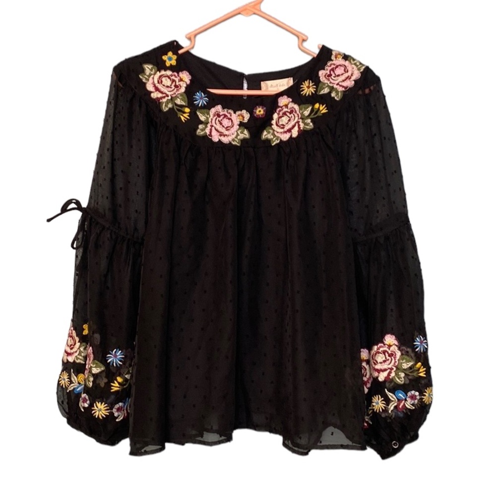 Altar’d State Black Floral Embroidered Blouse - Picture 1 of 5